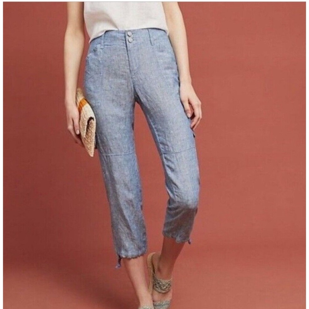 Sanctuary Anthropologie 100% Linen Chambray Cargo Joggers Pants‎ W32" x 24"